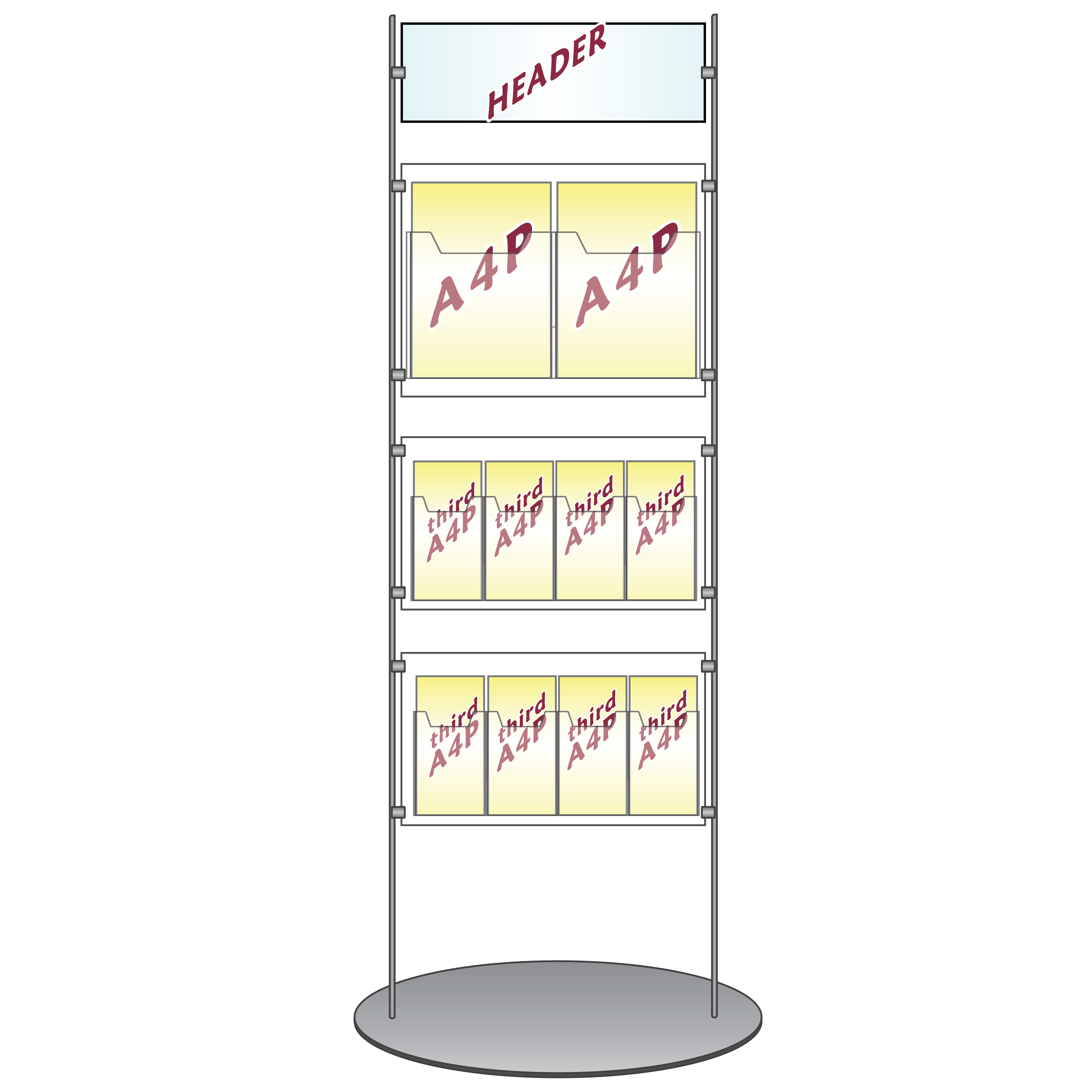 Leaflet stand with header panel - mixed leaflet sizes 